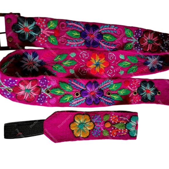 Andean Headband Belt Set, Wool Fabric, Multicolored Flowers main image 5